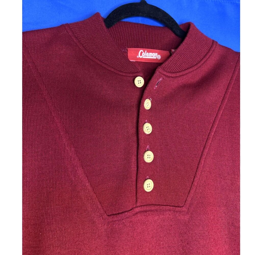 Vintage Coleman Mens Red Knit Henley Pullover Sweater Sz L Pockets 1990s Classic - Picture 3 of 8